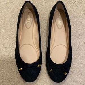 Ralph Lauren 8 Black Quilted Faux Suede Ballet Flats